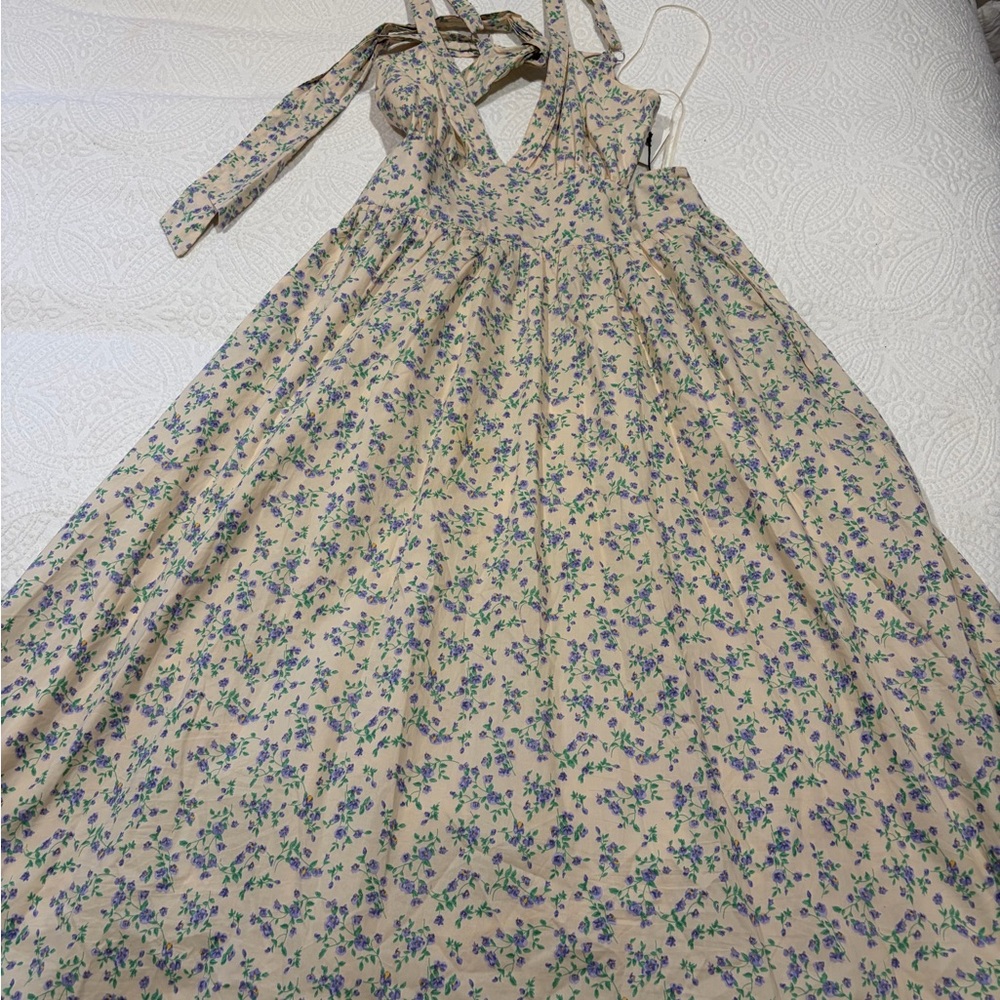 NWT Floral linen Dress with Purple and Green Print